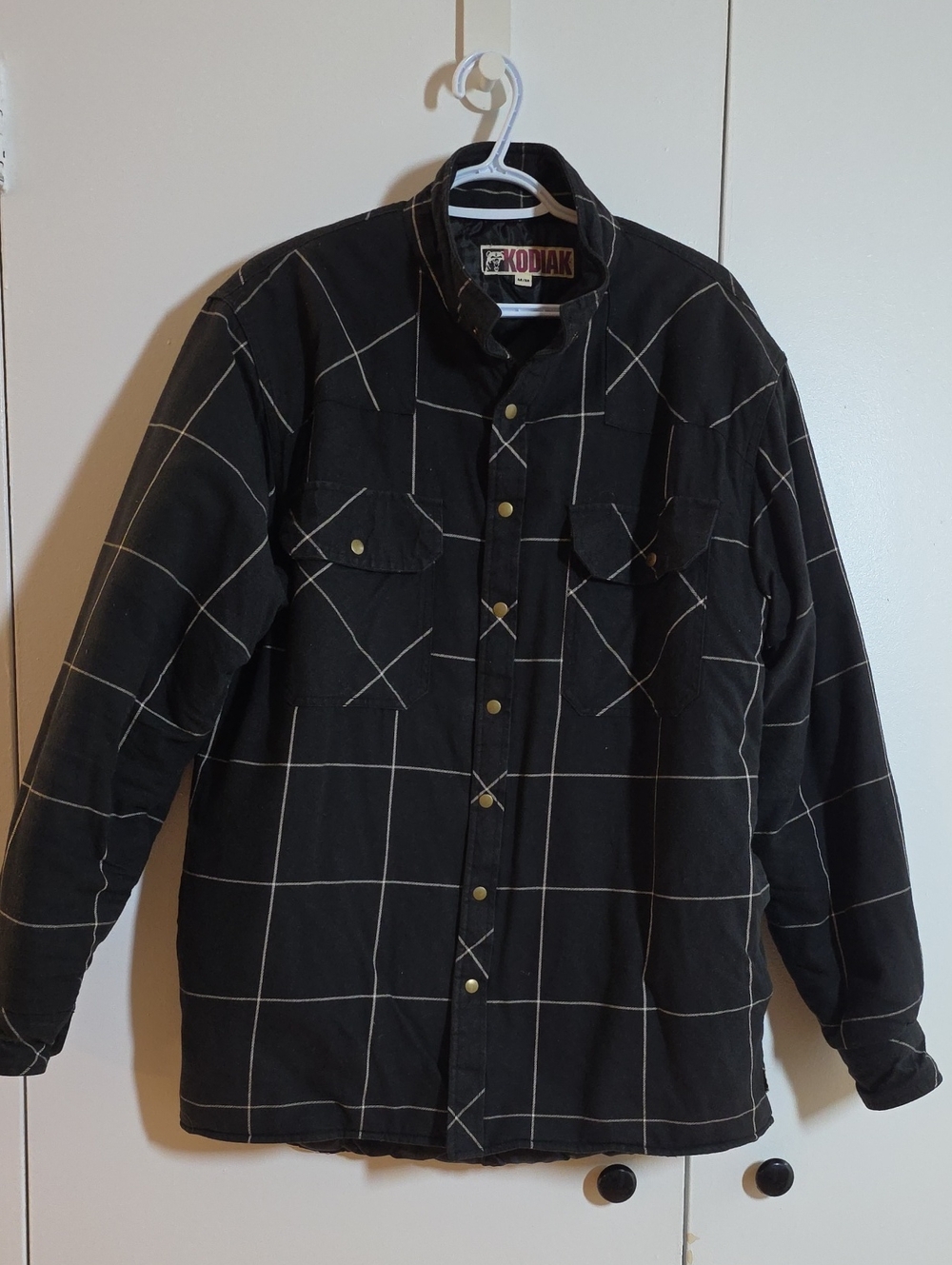 Vintage Kodiak Black Windowpane Fanel Quilted Shirt Jacket